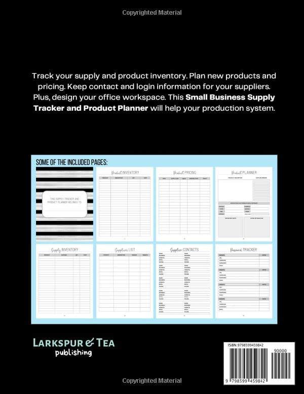Small Business Supply Tracker and Product Planner: A Log Book for Tracking Inventory, Supplies, Supplier Contact Info, and Passwords image 3