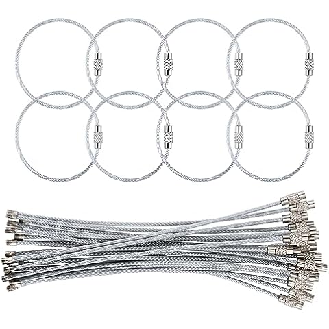 Bidponds 25 Pack Wire Keychain Cable,5.9 Inches Nylon Coated Stainless Steel Key Ring,Luggage Tag Loops,2mm Twist Barrel,Silver Cover