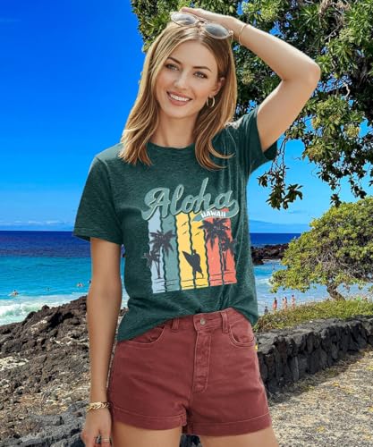 Image of Vacay Mode T Shirts for Women Summer Beach Hawaii Vacation Short Sleeve Tops Holiday Cruise Getaway T Shirts