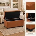 Storage Ottoman Bench, 32-Inch Faux Leather Footstool, Brown - Image 5