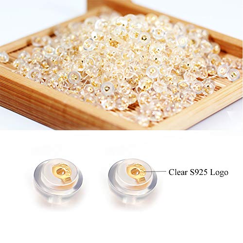 GooNight Gold Plated 925 Sterling Silver and Silicone Earrings Backs One Size Fits All Hypoallergenic Earrings Back 10 Pieces(5 Pairs)2