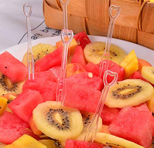 Dnhcll 200 Pcs 3.5" Length Disposable Fruit Forks Safety And Sanitation Plastic Cocktail Picks Sticks Heart Shapes Cute Food Pick Party Supplies Plates Picks Dessert Forks Cake Forks #TOP3