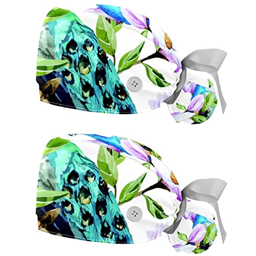 Chapeau de travail respirant JDEZ lot de 2 casquettes bouffantes fleurs et paon pour homme femme