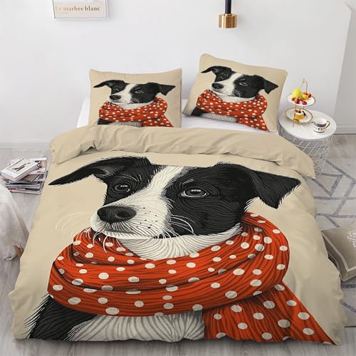 Housse de couette 160x200 zippée thème chien pour un lit facile à border sans plis