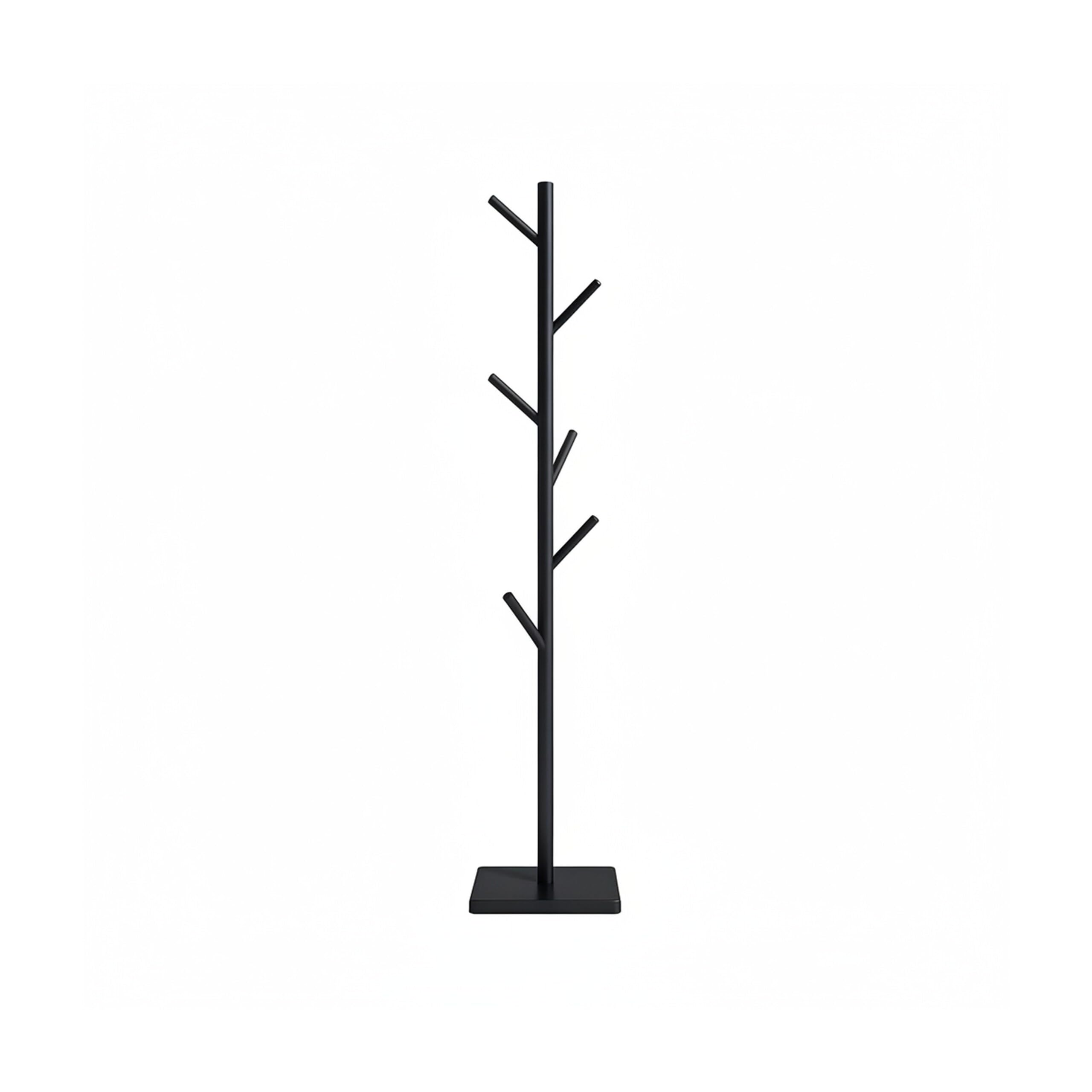 Relaxdays Appendiabiti a Forma di Albero, 8 Ganci Appendi Abiti, Attaccapanni HLP: 177x30x30 cm, in Legno e MDF, Nero