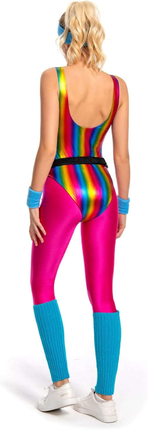 80s Workout Outfit Women 90s Aerobics Costume Retro Yoga Leotard Set image 2