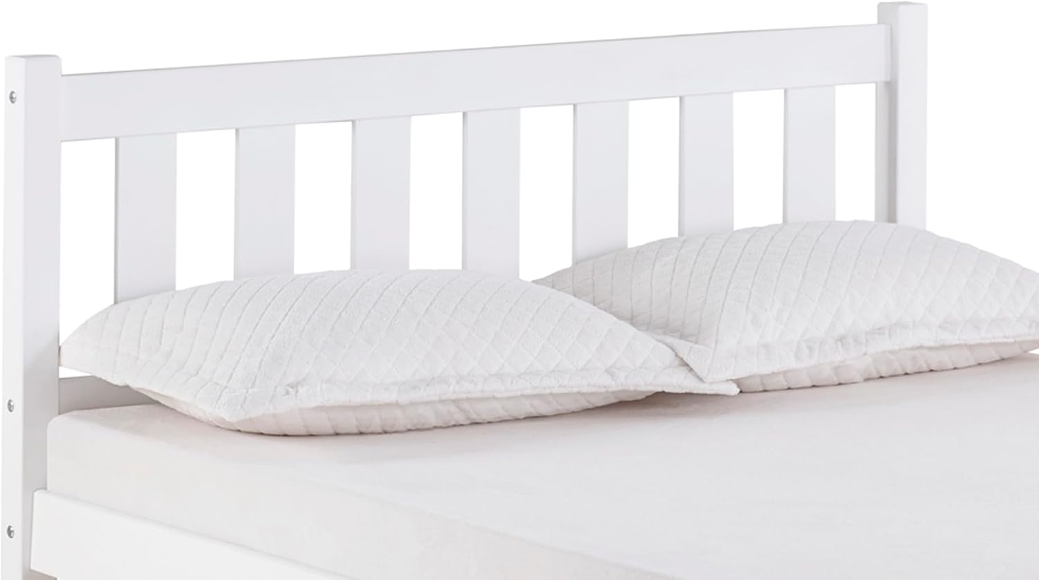 Poppy Full Wood Platform Bed, White - 200 Kgs w/ Headboard, Footboard, & Side Rails - Brazilian Pine - for Bedroom - Shaker, Transitional & Contemporary Style
