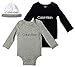Calvin Klein Baby Long Sleeve 2 Pack Bodysuit with Hat, Heather Gray/Black, 3-6 Months