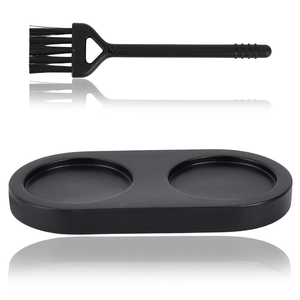 Molinillo de pimienta negra, soporte de madera, molinillo de sal y pimienta, bandeja de madera para comedor con 2 cepillos de limpieza de 5.51 x 2.78 pulgadas, protector de mesa para 2 6