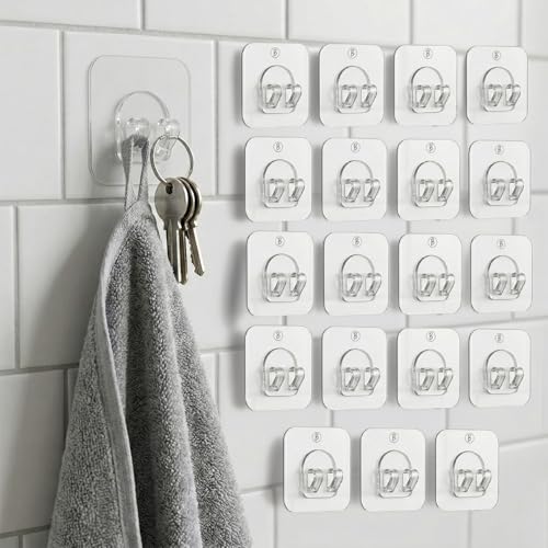 Image of Btag V Shape Self Adhesive Wall Sticker Hooks | Strong Grip for Home, Bathroom, Kitchen & Office Use | Waterproof & Rust-Proof Design | Easy Install, Long-Lasting Hold for Any Room (Transparent PO20)
