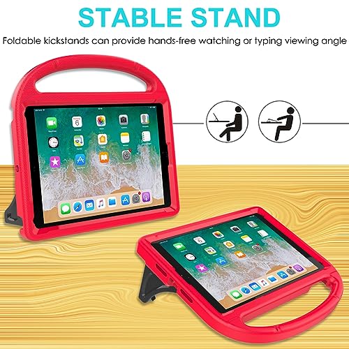 Image of Suplik iPad 9.7 inch 2018(Gen 6) / 2017(Gen 5) Case for Kids Duable Shockproof Protective Handle Bumper Stand Cover with Screen Protector for 9.7 inch iPad Model,Air 1 /2,Pro 9.7, Red