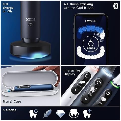 Oral-B iO7 2x Electric Toothbrushes For Adults, Valentines Day Gifts For Him / Her, App Connected Handles, 2 Ultimate Clean Toothbrush Heads & 1 Travel Case, 5 Modes, Black/White