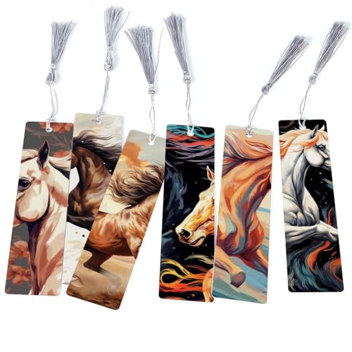 Marque-page cheval avec pompon lot de 6 pour livre et lecture