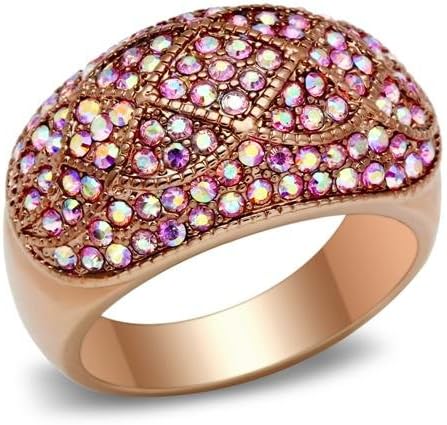 Women's Bold Rose Gold Lust Band w/ Top Grade Pink (Light Rose) Crystals Cateye Design, (Size 7)