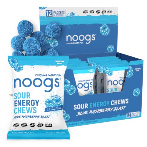 Image of Sour Energy Chews, Blue Raspberry Blast Electrolyte Energy Gummies, Sour Candy Flavored Alternative to Running Gels, Vegan, Gluten Free & Caffeine Free | 12 Packs, 144 Gummies