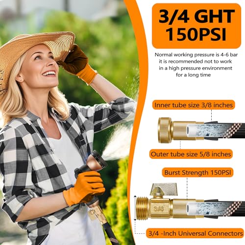 100FT Garden Hose w/10 Function Spray Nozzle, 2026 Ultra Lightweight Water Hoses, 3/4" Brass Connectors- Durable, Lightweight & Flexible Water Pipe for Outdoor & Gardening(Black Rose gold) - Image 4