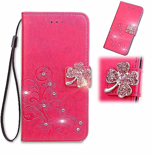 GejinFans に適用する京セラ BASIO4 KYV47 ベーシオ4 かんたんスマホ2 A001KC フリップケース レザー手帳型携帯電話ケース 多機能カードスロット 赤花柄