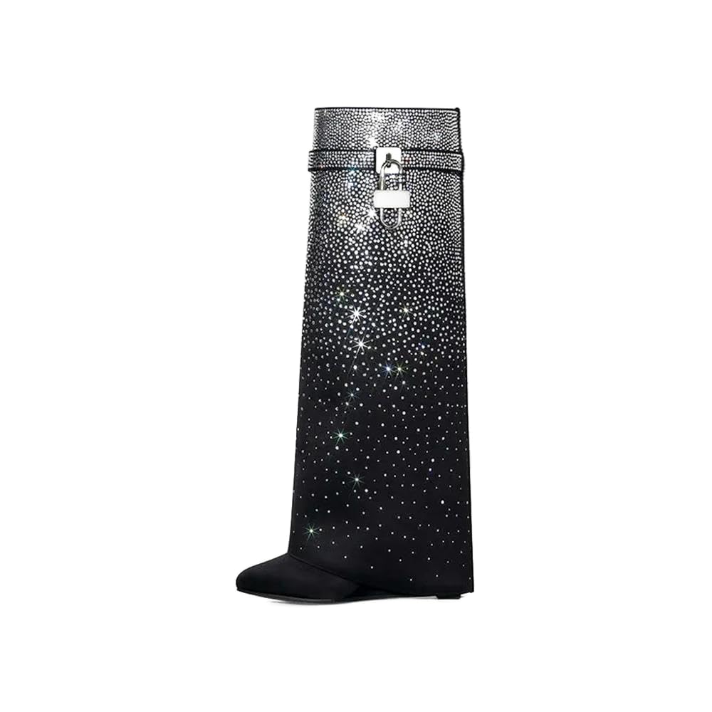ZBDZSW - Stivali da donna a testa tonda ultra alta con pantaloni alti e maniche lunghe, decorazione a diamante, lunghezza al ginocchio