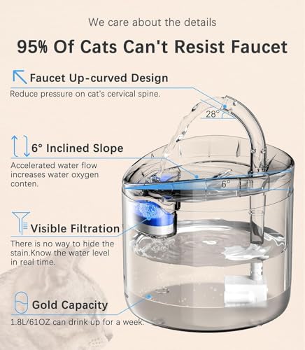 Image of Cat Water Fountain Blue Flower Cat Fountain Cute Small Pet Water Fountain - for Kitten&Kitty& Small Dogs - 2L