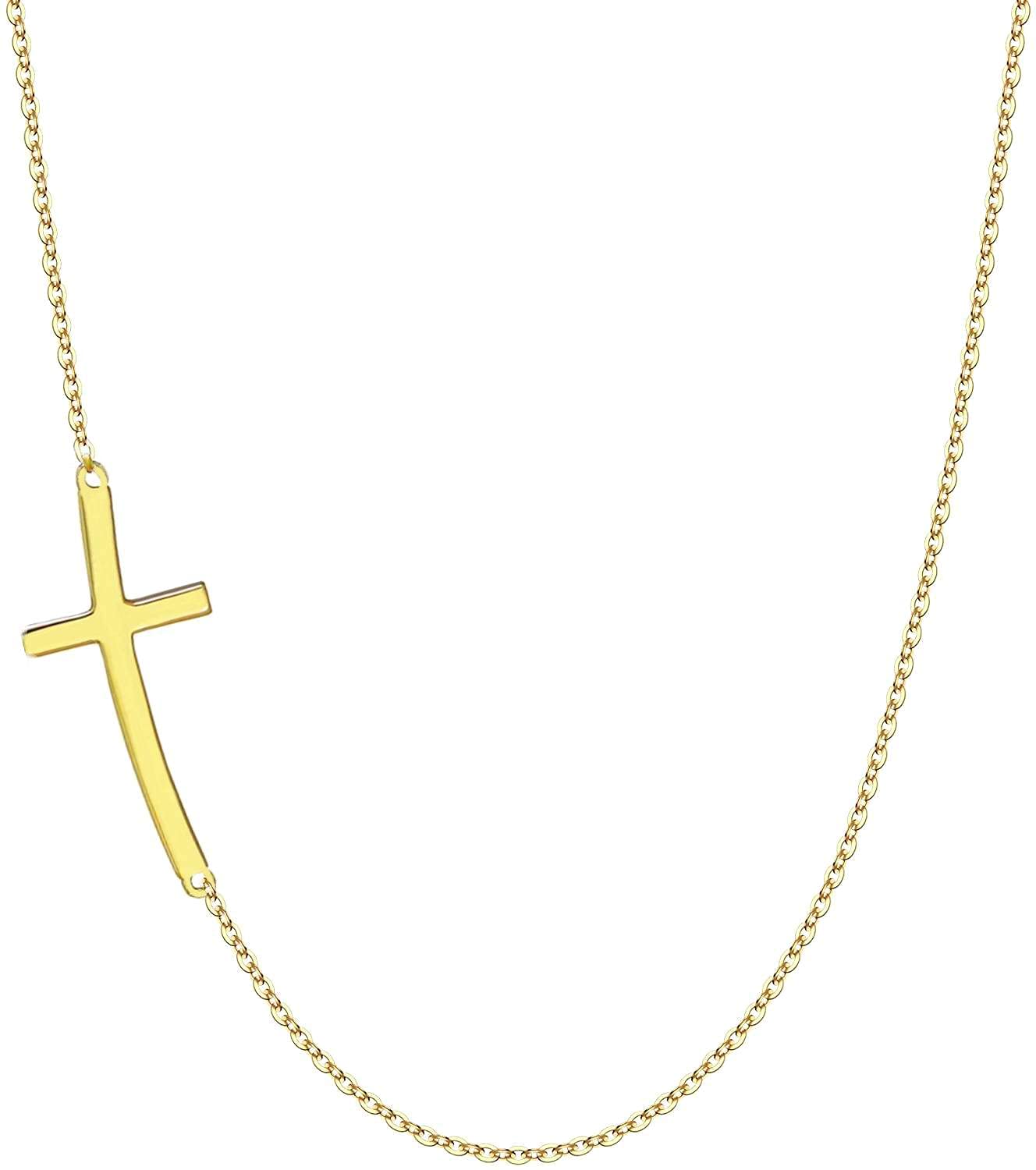 JEWEE DIAMOND Handmade 14K Gold or Sterling Silver Cross Necklace - Dainty Sideways Celebrity Cross Pendant, Perfect for Layering - Ideal Mothers Day or Baptism Gift