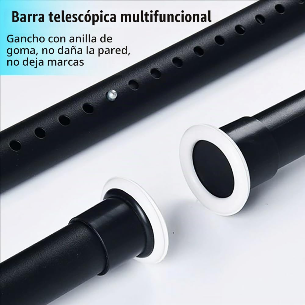 Barra Cortina Sin Taladrar,Barra Armario Extensible,Ajustable Entre 260 y 310 Cm,Diámetro De 32 Cm,Incluye Soporte, Negro Mate,Capacidad De Carga De 15 Kg,Apto Para Armarios,Balcones,Ventanas, Etc.