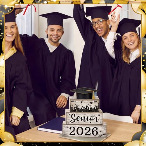 CroBlissful 4 Pcs Senior 2026 Decorations Graduation Photo Booth Props Class of 2026 Table Decoration Graduation Wooden Block Centerpiece Sign Farmhouse Congratulate Gift for Home Shelf - Image 6