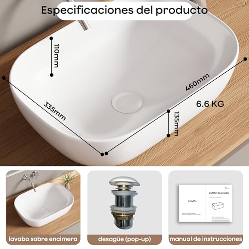Lavabo sobre encimera de cerámica blanco rectangular para aseo pequeño y baño moderno 8
