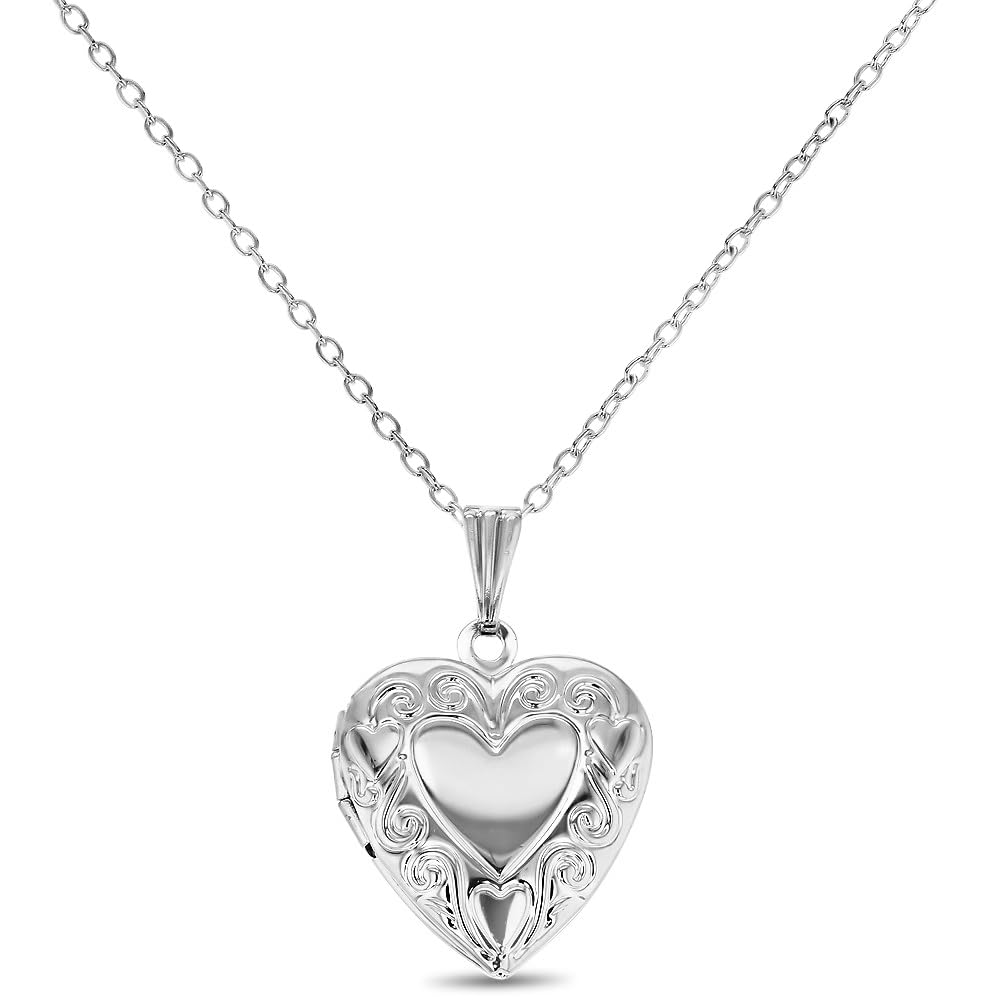 Silver Tone Small Love Heart Photo Locket Pendant Necklace