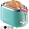 Mueller Retro Toaster 2 Slice with 7 Browning Levels and 3 Functions: Reheat, Defrost & Cancel, Stainless Steel Features, Removable Crumb Tray, Under Base Cord Storage, Turquoise