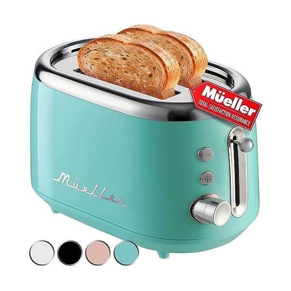 Mueller Retro Toaster 2 Slice with 7 Browning Levels and 3 Functions: Reheat, Defrost & Cancel, Stainless Steel Features, Removable Crumb Tray, Under Base Cord Storage, Turquoise Mueller Retro Toaster 2 Slice with 7 Browning Levels and 3 Functions: Reheat, Defrost & Cancel, Stainless Steel Features, Removable Crumb Tray, Under Base Cord Storage, Turquoise