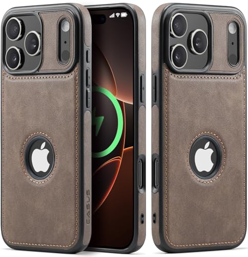 Casus Magnetic Leather Case for iPhone 17 Pro Max, MagSafe Compatible, Business Classic Style, Shockproof Slim Fit Protective Cover for Men & Women, Gray, 6.9” (2025)