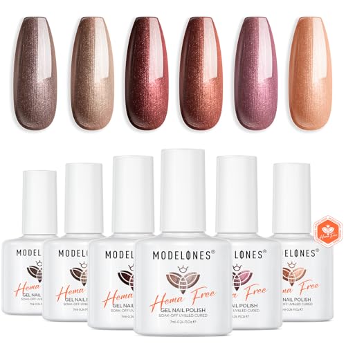 Modelones Esmaltes Semipermanentes para Uñas en Gel, 6 Colores Kit Hema-free Pintauñas Semipermanentes Uñas de Gel UV LED en Gel Nail Polish Esmalte Uñas para Manicura