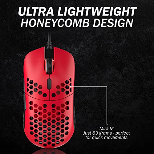 HK Gaming Mira M Ultra Lightweight RGB Gaming Mouse | Honeycomb Shell | 63 Grams | max 12000 cpi | USB Wired | 6 programmable Buttons | On-Board Memory | Anti Slip Grips | Mira-M Monza