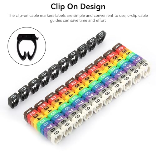 Clip on Wire Markers, 100/150 PCS Plastic Number Wire Label Digital Colorful Cable Marker Identification Cord Cable Clips Guide(100PCS-2.5mm²)