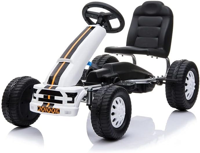 Pedal Car LB 6601 - Kids Pedal Go Kart with Adjustable Seat, Safety Features, and Heavy-Duty Tires for Ages 3-7, Gift for Girls Boys (White)