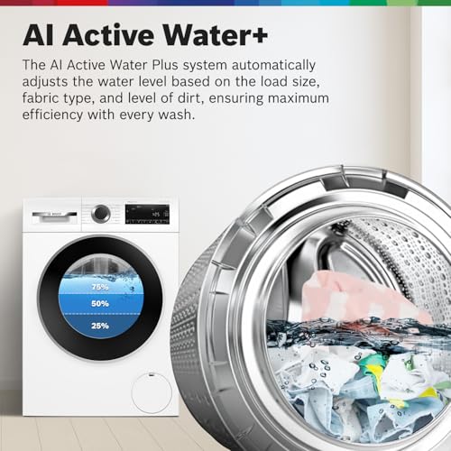 Image of Bosch 9kg 5 Star Anti Stain & AI Active Water+ Fully Automatic Front Load Washing Machine (WGA14200IN, Pretreatment & Steam with Anti Bacteria, In-built Heater, White)