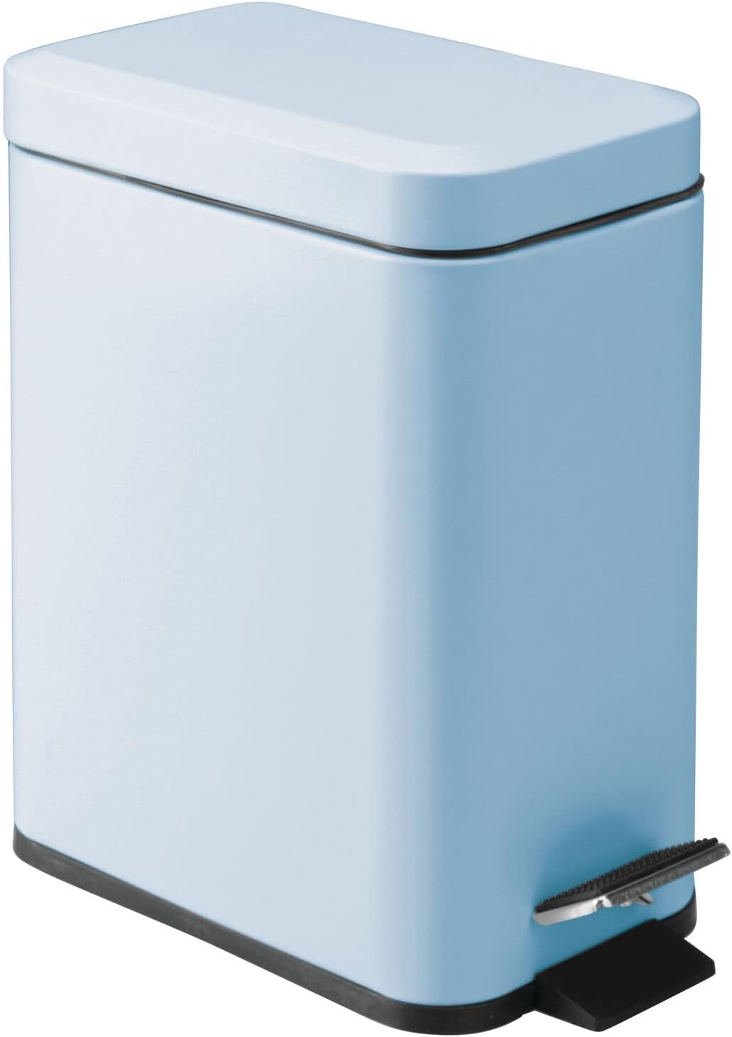 Small Modern 1.3 Gallon Rectangle Metal Lidded Step Trash Can, Compact Garbage Bin with Removable Liner Bucket and Handle for Bathroom, Kitchen, Craft Room, Office, Garage - Matte Light Blue