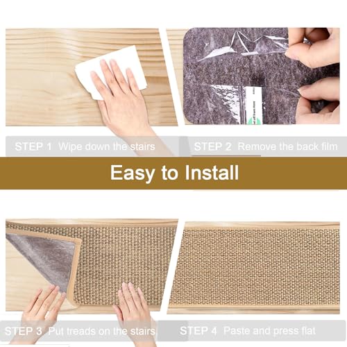 15Pcs Stufenmatten Treppen Teppich, Innen Natürlichem Leinen Treppenstufen Matten, Anti-Rutsch Selbstklebend Treppenmatten für Holzstufen, Treppenteppich Rutschfest Stufenteppich für Kinder 76x20cm