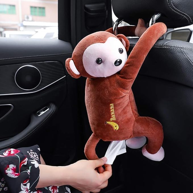 Cartoon Monkey Tissue Holder for Car Creative Plush Car Tissue Box Holder Napkin Box Hanging Car Tissue Box Case Tissue Cover Dispenser for Car Home Bathroom-image-18