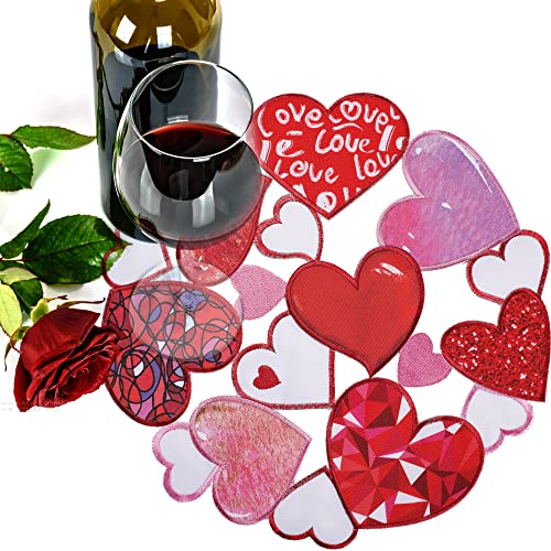 Owenie Valentines Day Placemats Set Of 4, Embroidered Printing Love Seasonal Anniversary Wedding Holiday Kitchen Dining Table Decoration，15 Inches Round Table Mats, 4Pcs #TOP2