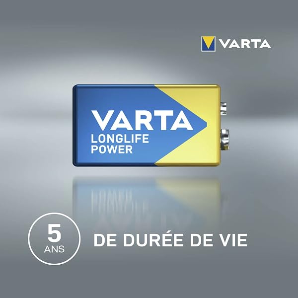 VARTA Longlife Power 9V Block 6LR61 Alkaline E-Block Battery (1-pack) - Made in Germany - ideal for fire alarms, smoke detectors, tuners - 3
