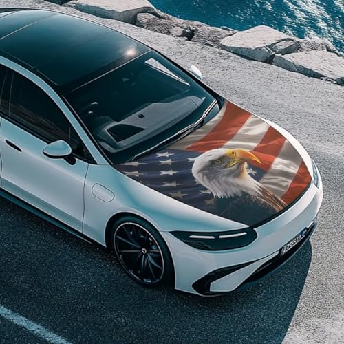 Image of USA Flag Eagle Hood Cover Protector for SUV Trucks Sedans, 59x39 Inch Stretchable Car Hood Wrap Blankets, Waterproof Sun-Proof Auto Exterior Accessories