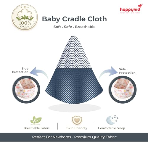 Image of Happykid Baby Cradle Set | Durable Cotton Cloth, Mosquito Net, Spring, Triangle and Window Hanger Jhoola, Thottil (Navy, with Bed)