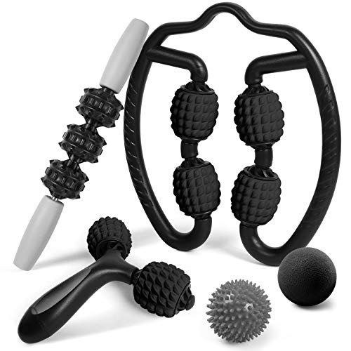 Odoland Foam Roller Set with 360° Trigger Point Massage Roller, Muscle Roller Stick, Y Shaped Handheld Roller, Plantar Fasciitis Ball, Massage Ball for Muscle Myofascial and Deep Tissue Pain Relief