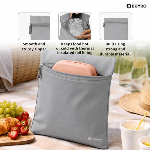 Image of Thermal Insulated Lunch Bag (2L, 4 Kg Capacity) for Kids, Men & Women | Aluminium Foil Inner Lining, Leakproof Tiffin Carry Bag | for Office & School | Lunch Pouch (Ash Grey)