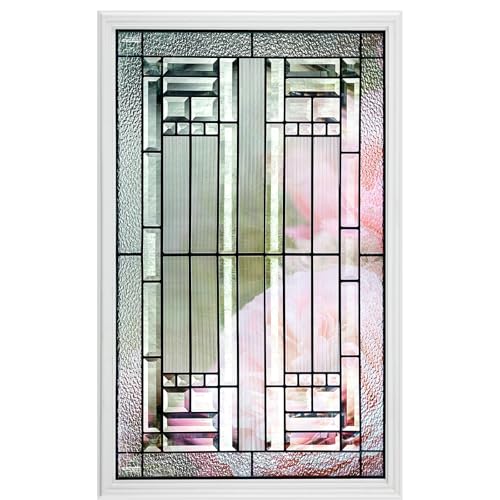 Pushglossy Entry Door Glass Insert White Exterior Front Door Window Inserts Replacement Kit for Home Improvement(22 x 36,Saratoga)