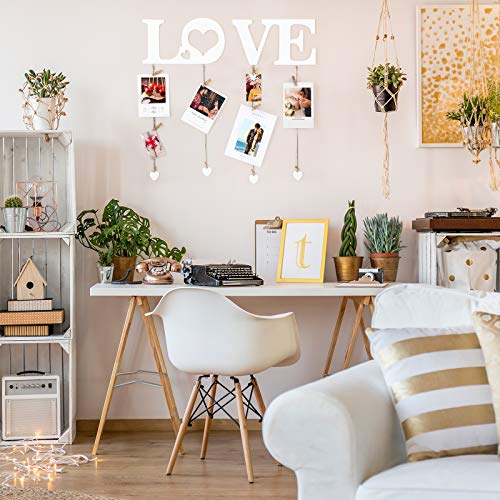 Chuangdi Valentine's Day Picture Frames Love Hanging Photo Display Wall Decor With Clips String Picture Hanger Heart Design Decorative Organizer Display For Home Bedroom Living Room Decoration (White) #TOP4