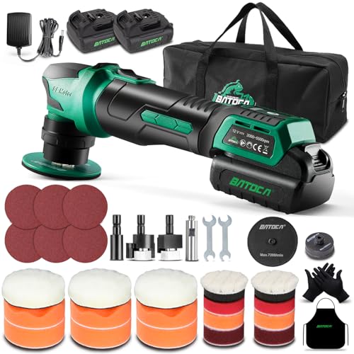 BATOCA(ばとか) S4 ダブルアクション ポリッシャー コードレス ミニ 30mm/75mm ポリッシャー 充電式 静音設計+DA/RO ワンタッチ切替 ブラシレスモーター搭載 2000-5500PRM【車の細かい傷・ ヘッドライト・ホイール・うろこ