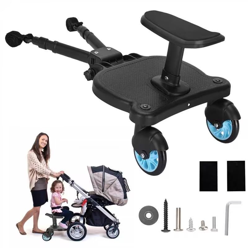 Image of Universal 2in1 Stroller Ride Board with Removable Seat, Stand-Sit Dual Purpose, Fits Most Strollers, Accommodates Children up to 55 lbs, Universal Stroller Board (Blue)