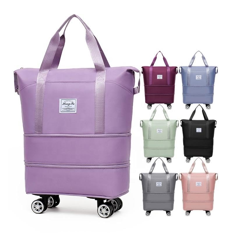 Image of Yatee Foldable Trolley Travel Bag with Wheels for Women & Men, Expandable Rolling Duffel Bag, Large Capacity Lightweight Luggage, Waterproof Carry Tote with Detachable Wheels for Travel